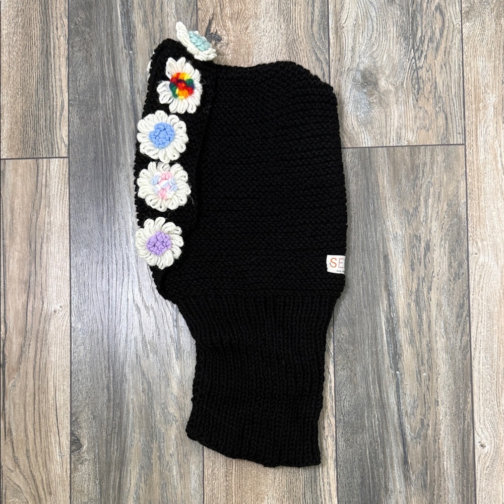 Rainbow & Black Crochet Flower Balaclava Hood